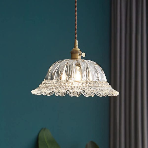 Nordic Vintage Floral Glass Brass 1-Light Pendant Light - Image 9