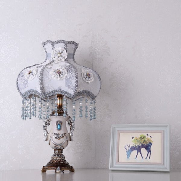 European Court Light Purple Fabric Tassel 1-Light Table Lamp - Image 3
