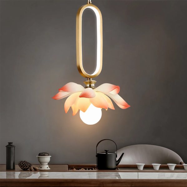 Creative Lotus Flowers Luminous Copper Oval Ring LED Modern Pendant Lights - Image 8