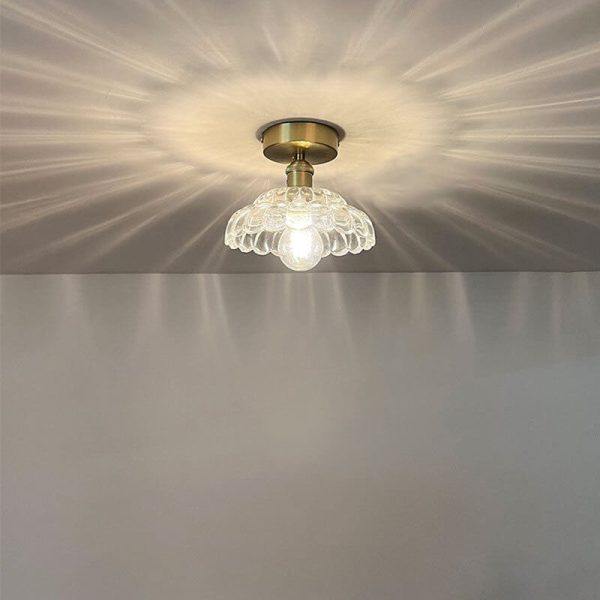 Vintage Brass Glass Dome 1-Light Semi-Flush Mount Ceiling Light - Image 6