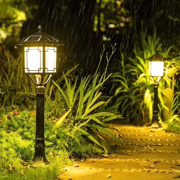 Ancient House Style Solar LED Post Light with 3-Step Dimming Durable Outdoor Lamp - Image 11