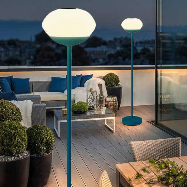 Solar Modern Minimalist Wrought Iron PE Oval LED Outdoor Standing Floor Lamp - Image 16