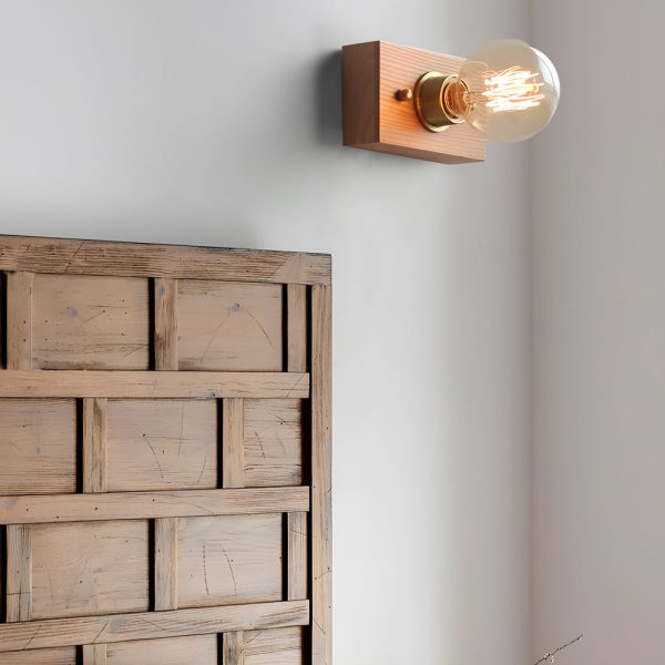 Round/Square Vintage Walnut Wood Wall Lamp 1-light with Pull Chain Switch - Image 2