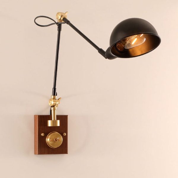 Japanese Vintage Walnut Iron Shade Rotating 1-Light Wall Sconce Lamp - Image 5