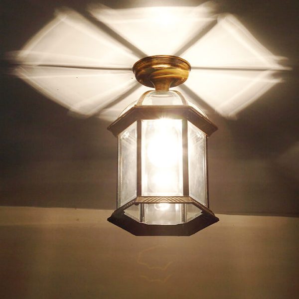 European Outdoor Hexagonal Lantern Waterproof 1-Light Semi-Flush Mount Ceiling Light - Image 6