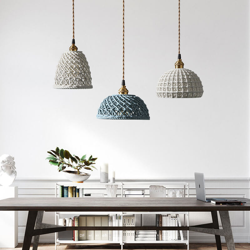 13724835291-1957394709.jpg Modern Japanese Porcelain Openwork 1-Light Dome Pendant Light - Image 1