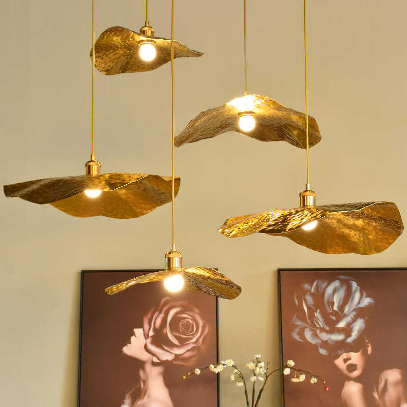 13743345707-1670539687.jpg Modern Golden Bronze Color Lotus Leaf Shape 1-Light Pendant Light - Image 1