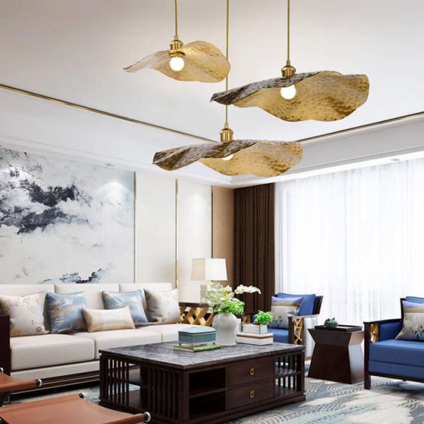 Modern Golden Bronze Color Lotus Leaf Shape 1-Light Pendant Light - Image 7