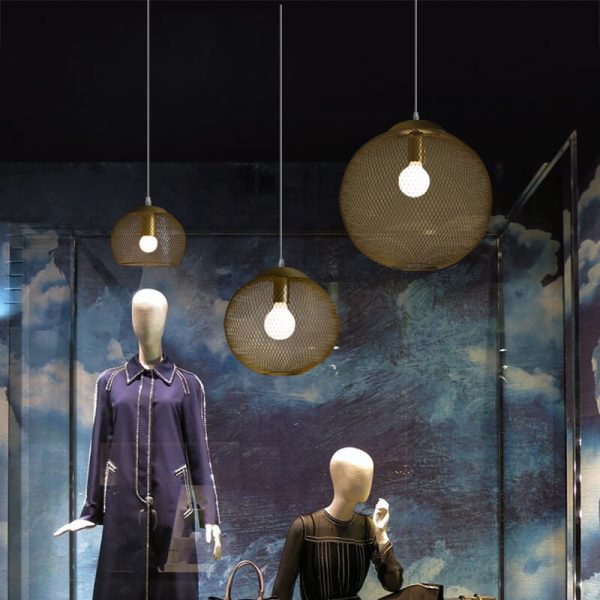 Industrial Golden Iron Mesh 1-Light Globe Pendant Light - Image 3