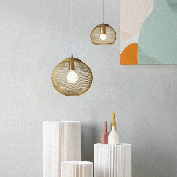 Industrial Golden Iron Mesh 1-Light Globe Pendant Light - Image 5