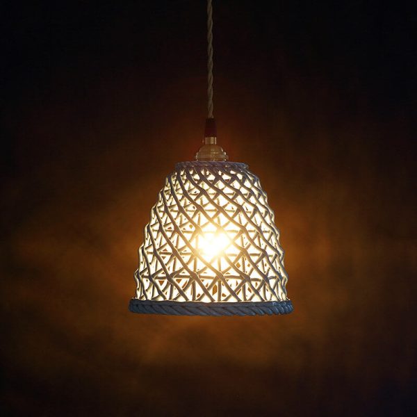 Modern Japanese Porcelain Openwork 1-Light Dome Pendant Light - Image 7