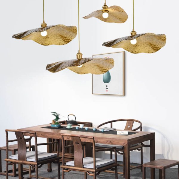 Modern Golden Bronze Color Lotus Leaf Shape 1-Light Pendant Light - Image 4