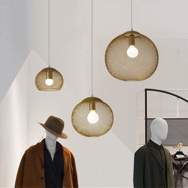 13828873464-1971567116.jpg Industrial Golden Iron Mesh 1-Light Globe Pendant Light - Image 1