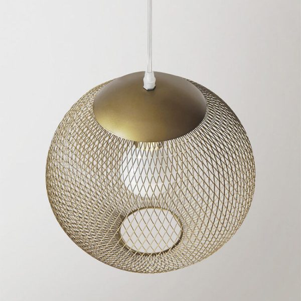 Industrial Golden Iron Mesh 1-Light Globe Pendant Light - Image 8