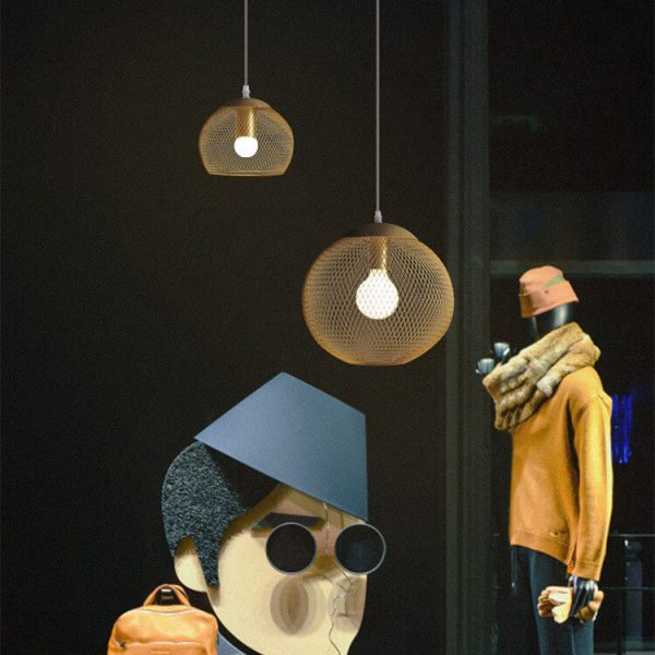 Industrial Golden Iron Mesh 1-Light Globe Pendant Light - Image 9