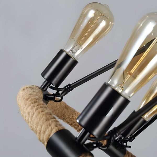 Rustic Industrial Hemp Rope Chandelier with Iron Frame - Image 6