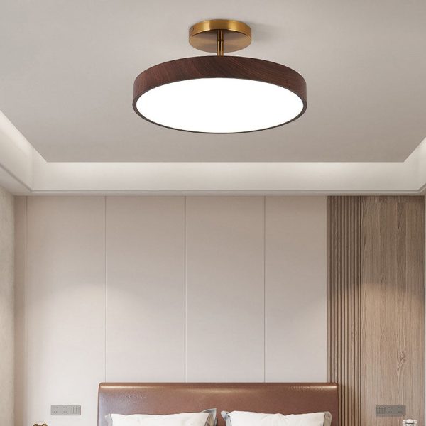 Japanese Wabi-sabi Minimalist Wood Grain Round LED Semi-Flush Mount Light - Image 12