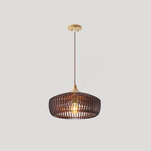 Nordic Vintage Wooden Round Dome Lid  1-Light Pendant Light - Image 3
