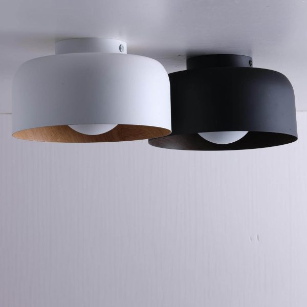 Minimalist Dome Wood Grain Iron 1-Light Semi- Flush Mount Ceiling - Image 3