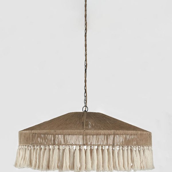 Contemporary Boho Linen Rope Tassel Round 1-Light Pendant Light For Dining Room - Image 10