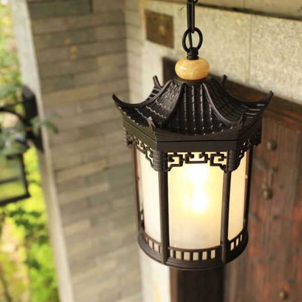 Retro Chinese Outdoor Waterproof Hexagonal Lantern 1-Light Patio Pendant Light - Image 12