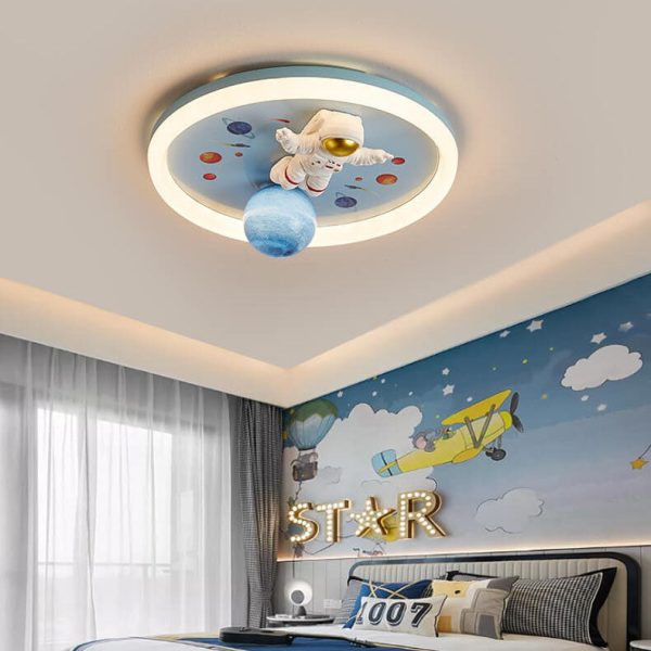 Childlike Cartoon Resin Astronaut Round Acrylic LED Flush Mount Ceiling Light - Image 12