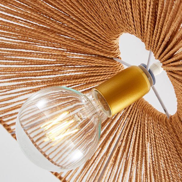 Japanese Minimalist Rope Weaving Straw Hat Round 1-Light Pendant Light - Image 10