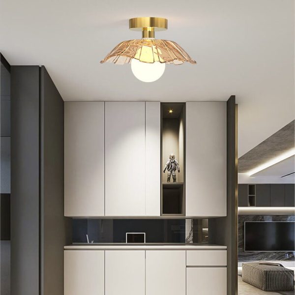 Modern Light Luxury Glass Flower Design Iron 1-Light Semi-Flush Mount Ceiling Light - Image 3
