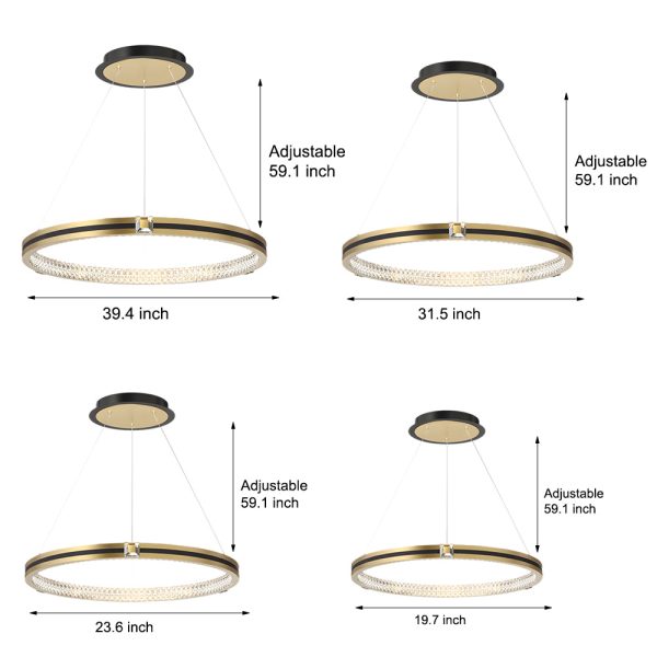 Simple Circles Rings Three Step Dimming Brushed Gold Modern Chandelier - Image 9
