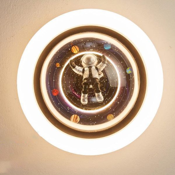 Contemporary Creative Cartoon Planet Resin Astronaut Acrylic Round Shade LED Kids Flush Mount Ceiling Light For Bedroom - Image 10
