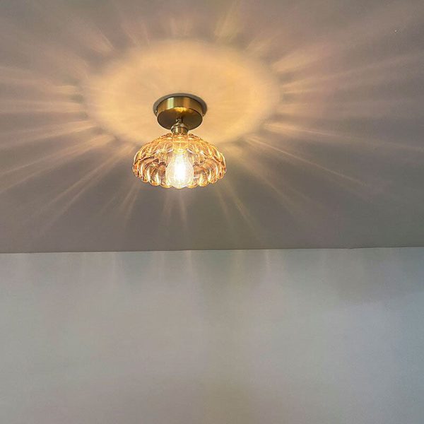Vintage Brass Glass Dome 1-Light Semi-Flush Mount Ceiling Light - Image 11