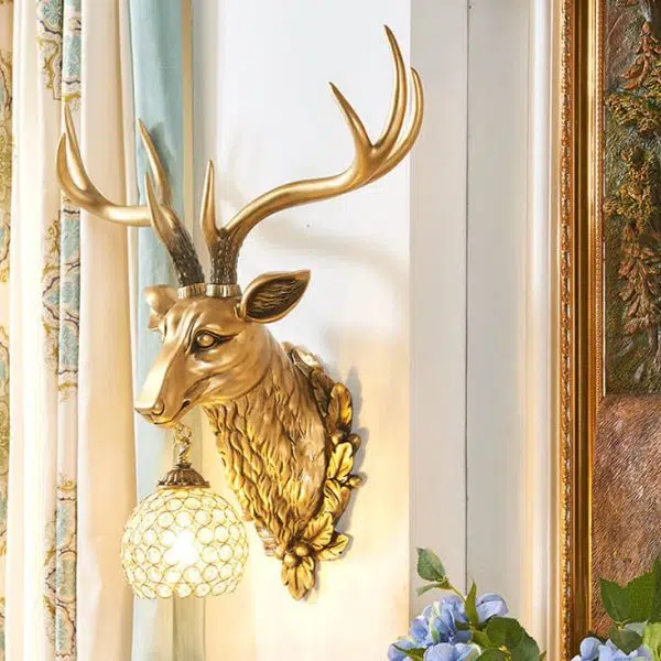 European Retro Deer Head Resin 1-Light Wall Sconce Lamp