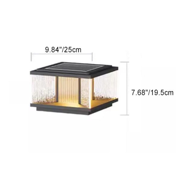 Modern Simplicity Aluminum Square Water-Rippled Glass LED Waterproof Solar Post Lamp Lawn Light For Garden - Image 5