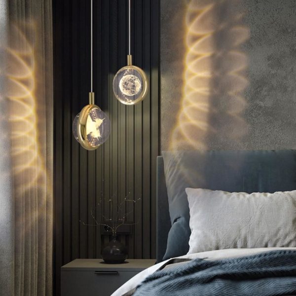 Modern Minimalist Round Ball Aluminum Crystal LED Pendant Light For Bedroom - Image 13
