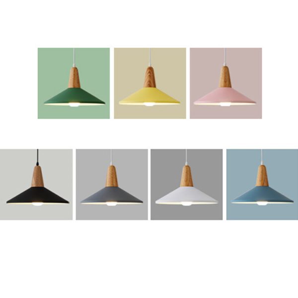 Nordic Minimalist Macaron Solid Color Aluminum Wood 1-Light Pendant Light - Image 10