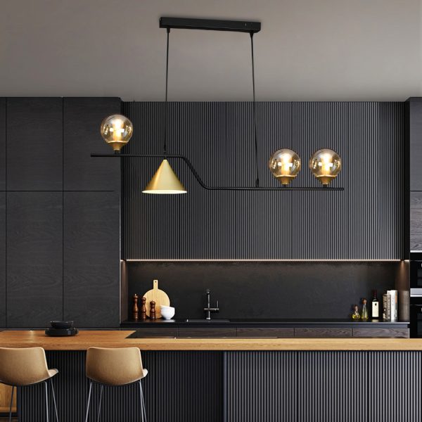 Strip Cone Glass Bubbles LED Iron Electroplating Nordic Chandelier - Image 3