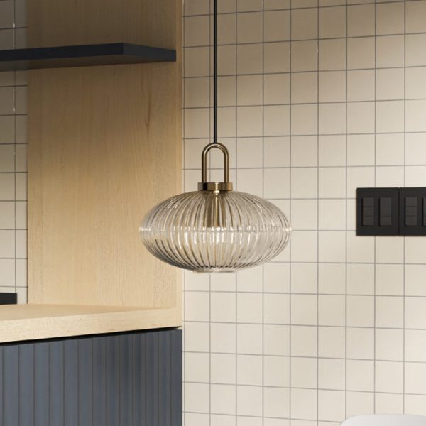 Contemporary Nordic Round Oval Pumpkin Stainless Steel Striped Glass 1-Light Pendant Light For Living Room - Image 3