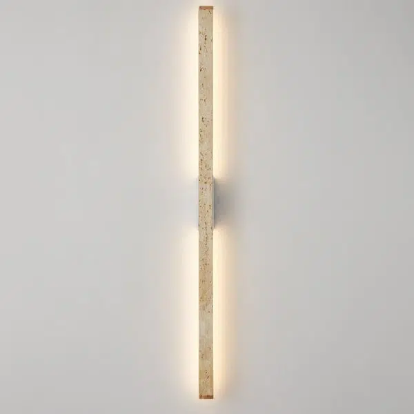 Japanese Wabi-Sabi Yellow Travertine Wood Long Strip LED Wall Sconce Lamp - Image 4