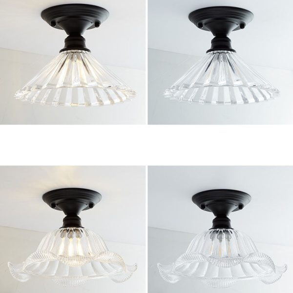 Nordic Vintage Glass Floral Round Geometry 1-Light Semi-Flush Mount Ceiling Light - Image 37