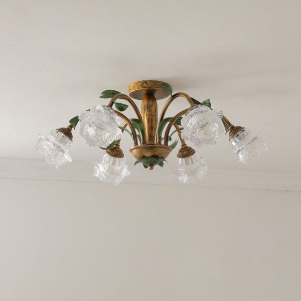 Traditional Rustic Floral Iron Glass 6/8/10 Light Semi-Flush Mount Ceiling Light For Living Room - Image 22