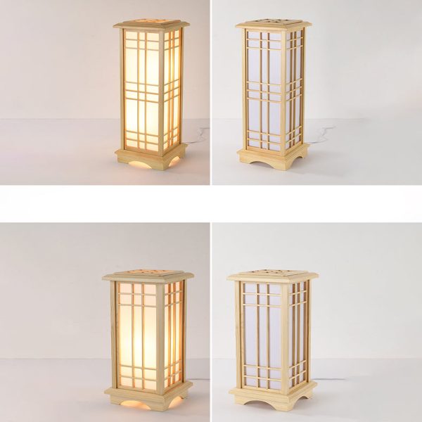 Traditional Japanese Wood Acrylic Pillar Rectangular 1/2/3 Light Standing Floor Lamp For Bedroom - Image 17