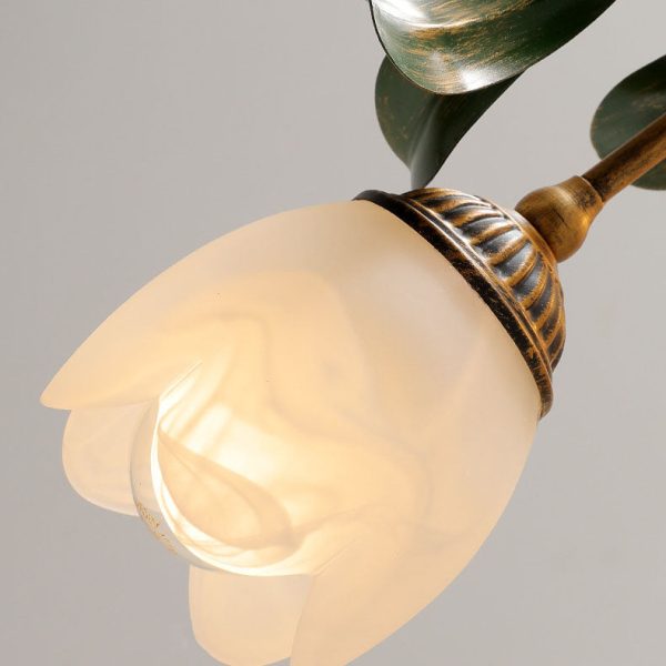 Traditional French Floral Iron Glass 6-Light Flush Mount Ceiling Light For Living Room - Image 6