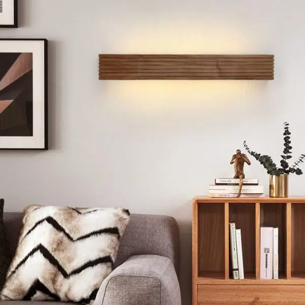 Traditional Chinese Striped Wood Cuboid LED Vanity Mirror Front Wall Sconce Lamp For Bathroom - Image 12