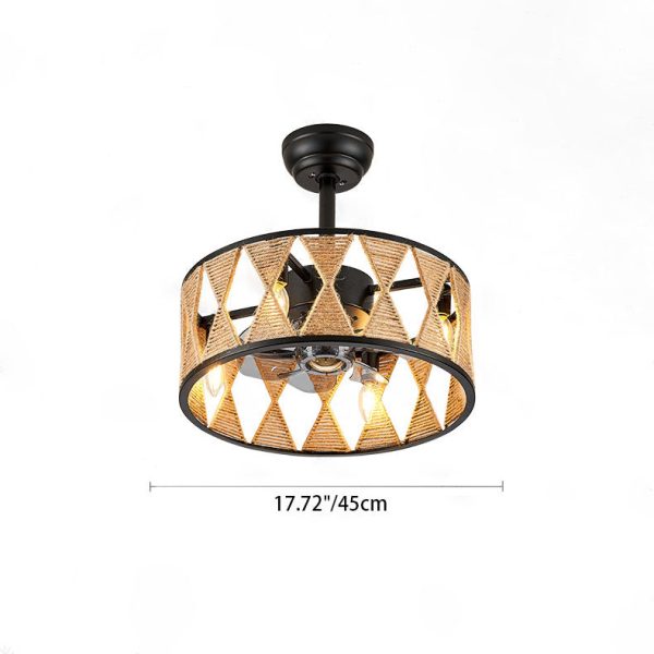Industrial Creative Hemp Rope Cylinder 4-Light Downrods Ceiling Fan Light - Image 4