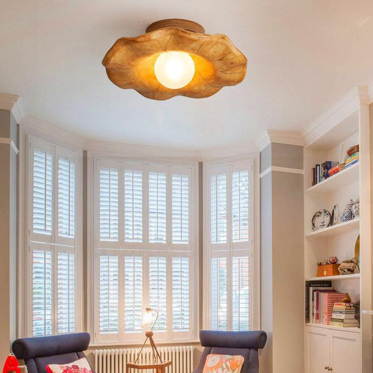 14-d8dd2b2d-01ee-4b64-8575-1867540d33c0.jpg Japanese Wabi-sabi Lotus Leaf Resin 1-Light Semi-Flush Mount Ceiling Light - Image 1