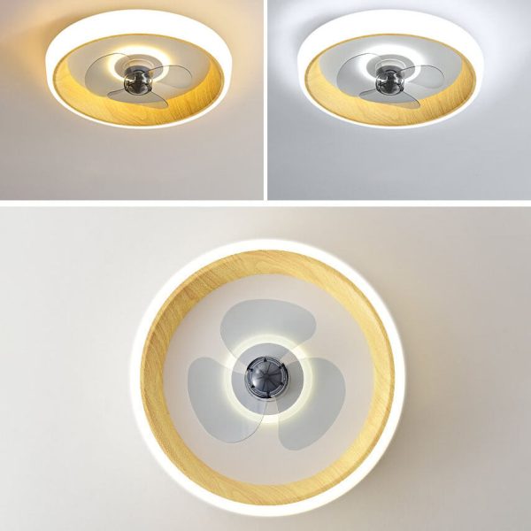 Nordic Minimalist Round  Acrylic Wood Grain LED Flush Mount Ceiling Fan Light - Image 20