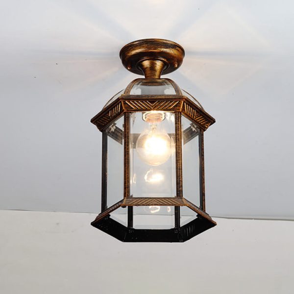 European Outdoor Hexagonal Lantern Waterproof 1-Light Semi-Flush Mount Ceiling Light - Image 4