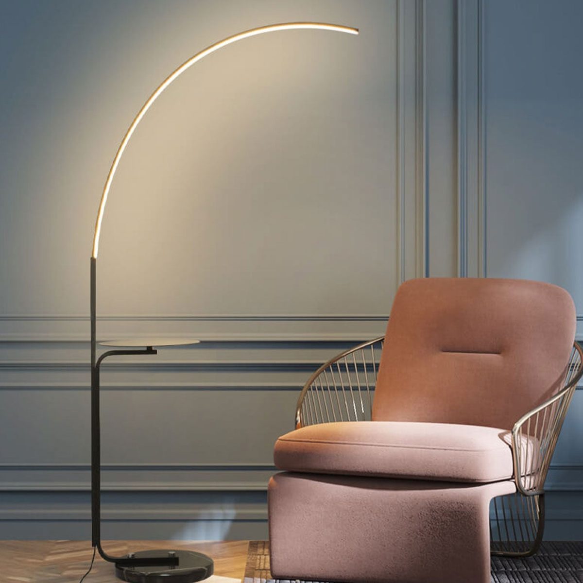 Nordic Minimalist Line Bending with Tray LED Standing Floor Lamp - Image 2