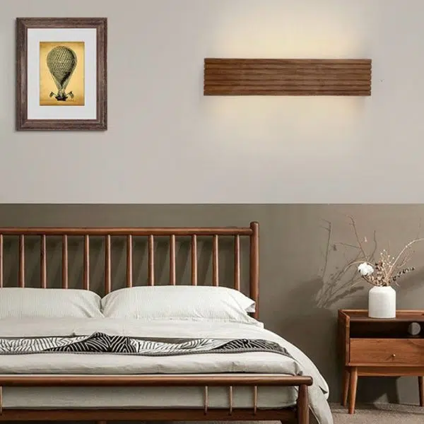 Traditional Chinese Striped Wood Cuboid LED Vanity Mirror Front Wall Sconce Lamp For Bathroom - Image 10