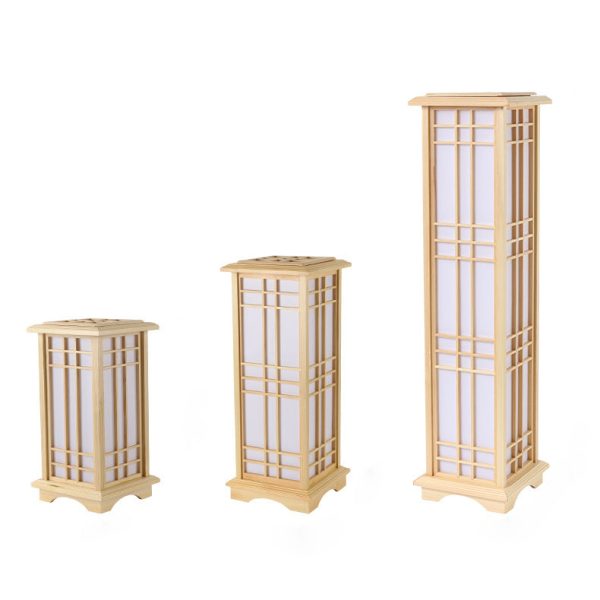 Traditional Japanese Wood Acrylic Pillar Rectangular 1/2/3 Light Standing Floor Lamp For Bedroom - Image 19